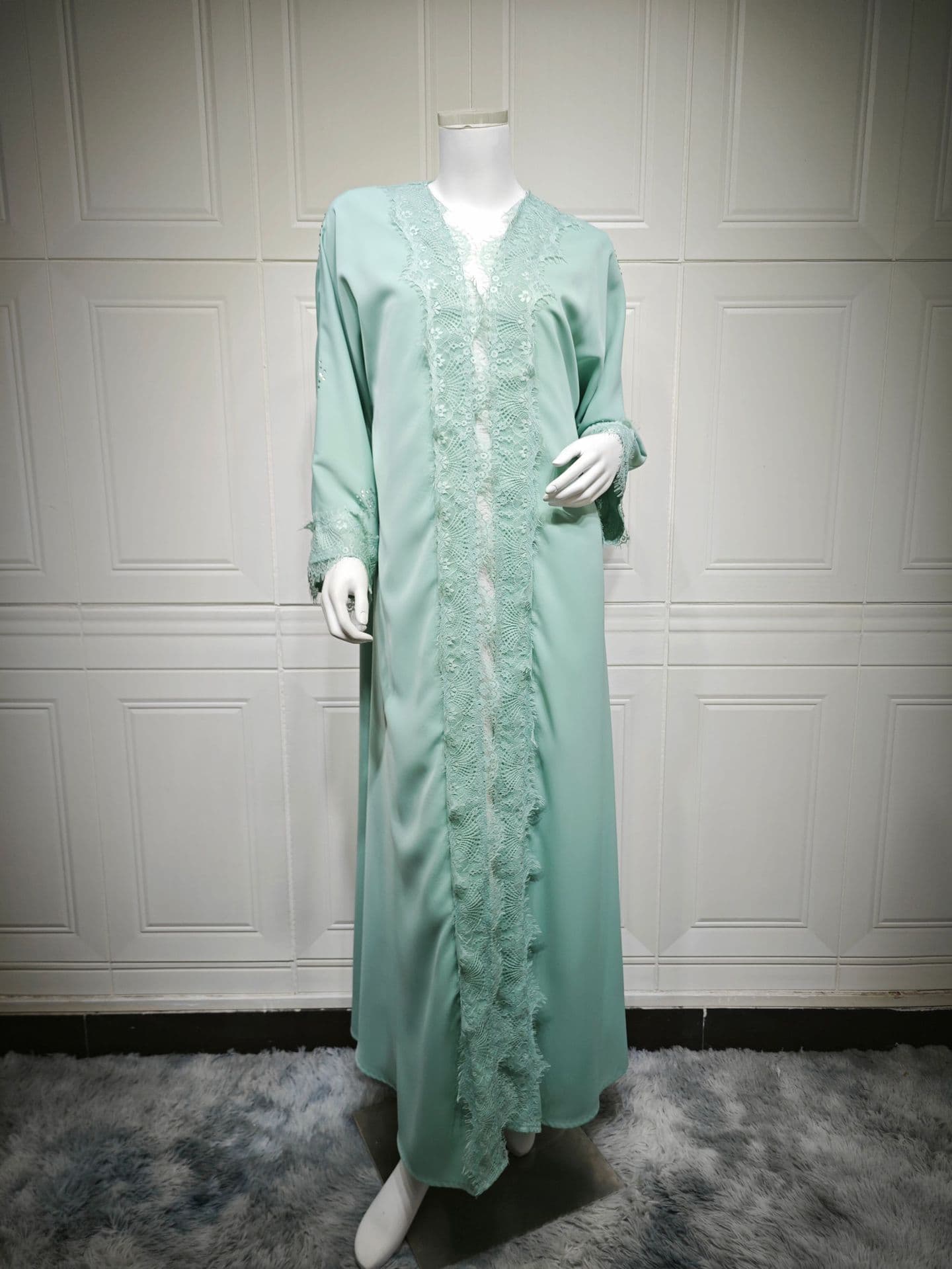 MQ214 Factory Direct Cross-border New Lace Patchwork Long Coat Modest Women's Outerwear Fashion Long Dress