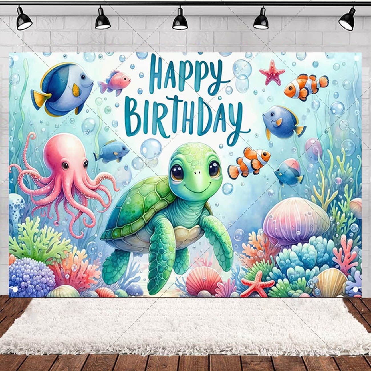 New Underwater World Sea Turtle Theme Photography Backdrop Kids Birthday Party Photo Banner Decor
