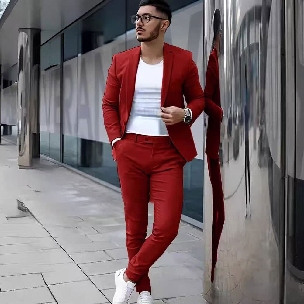 Amazon Business Casual Suit Set for Men Two-Piece Groom Best Man Wedding Banquet Plus Size Cross-Border Suit