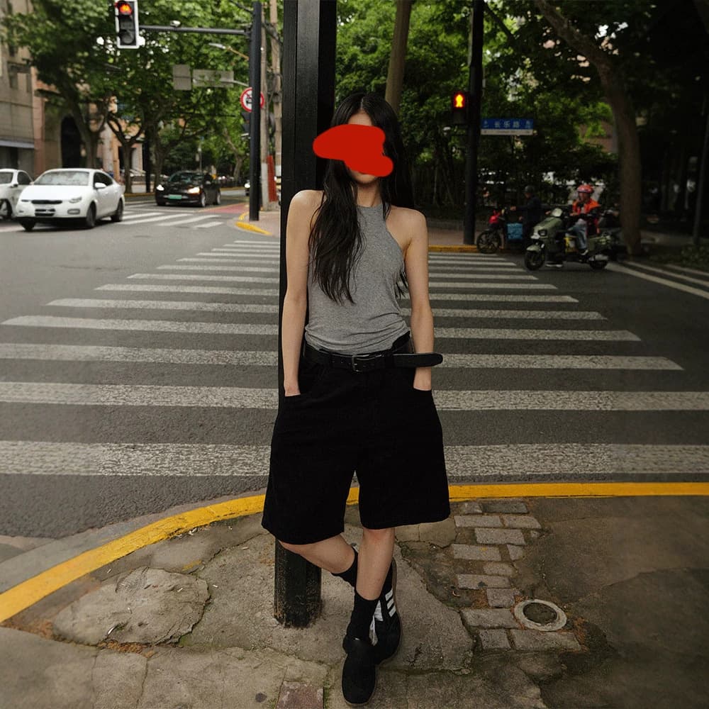 Spot goods! 2026 summer new arrival ribbed five-point casual pants black simple mid-pants fashionable pants for women
