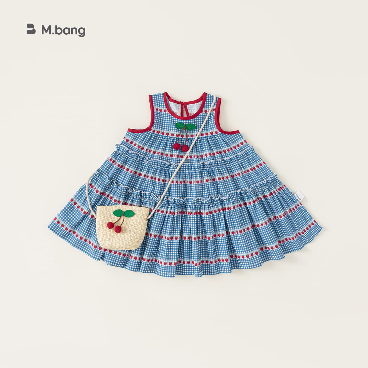 Youbao Children's Summer Dress for Girls, Sweet Cherry Gingham Sleeveless Vest Dress