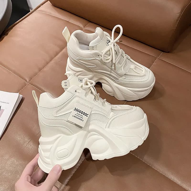 9cm Platform Sneakers for Women, Height Increasing Chunky Dad Shoes, Versatile Casual Athletic Shoes 2025 Summer New Arrival