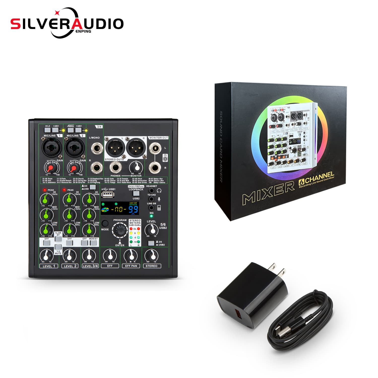 Professional 4-Channel Mixer 192kHz/24bit Sound Card with Bluetooth Wireless Karaoke Music Mixer for Export