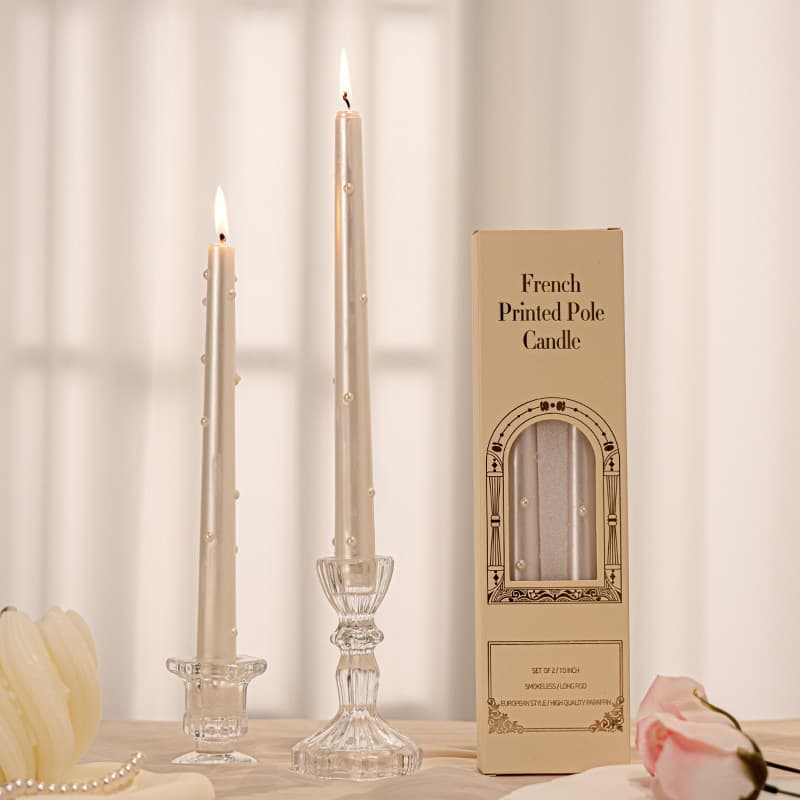 25CM Pearl Long Stick Wax Candle for Hotel Festive Ambiance Table Decor, European Romantic Smokeless Pearl Candle
