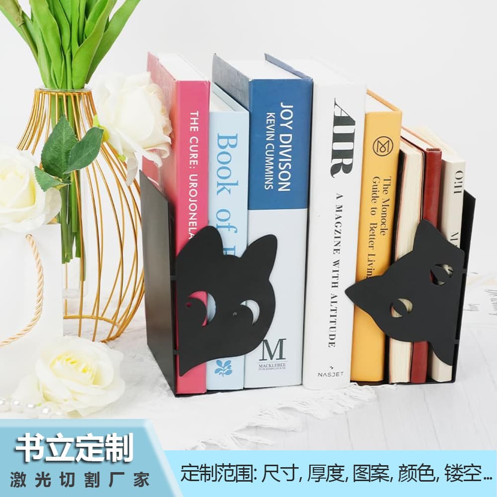 Cat-shaped bookend bookshelf bookstop metal bookshelf book end support bookstop desktop storage book back book cover black matte finish