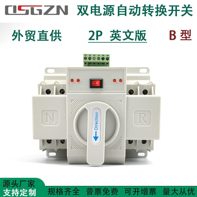 Dual Power Automatic Transfer Switch 2P 63A 220V Single Phase ATS for Home Use Export English Version