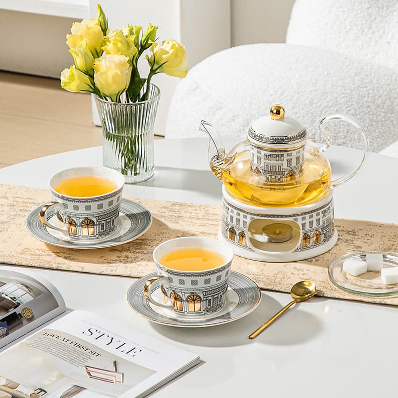 Ceramic teapot and candle holder set, heated glass teapot, fruit pot, Nordic-style luxury afternoon tea set