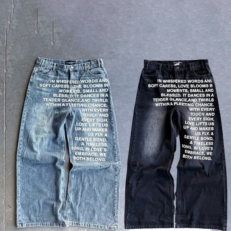 2025 Amazon EU/US Cross-Border Street American Retro Hip-Hop Loose Baggy Letter Print Jeans for Men