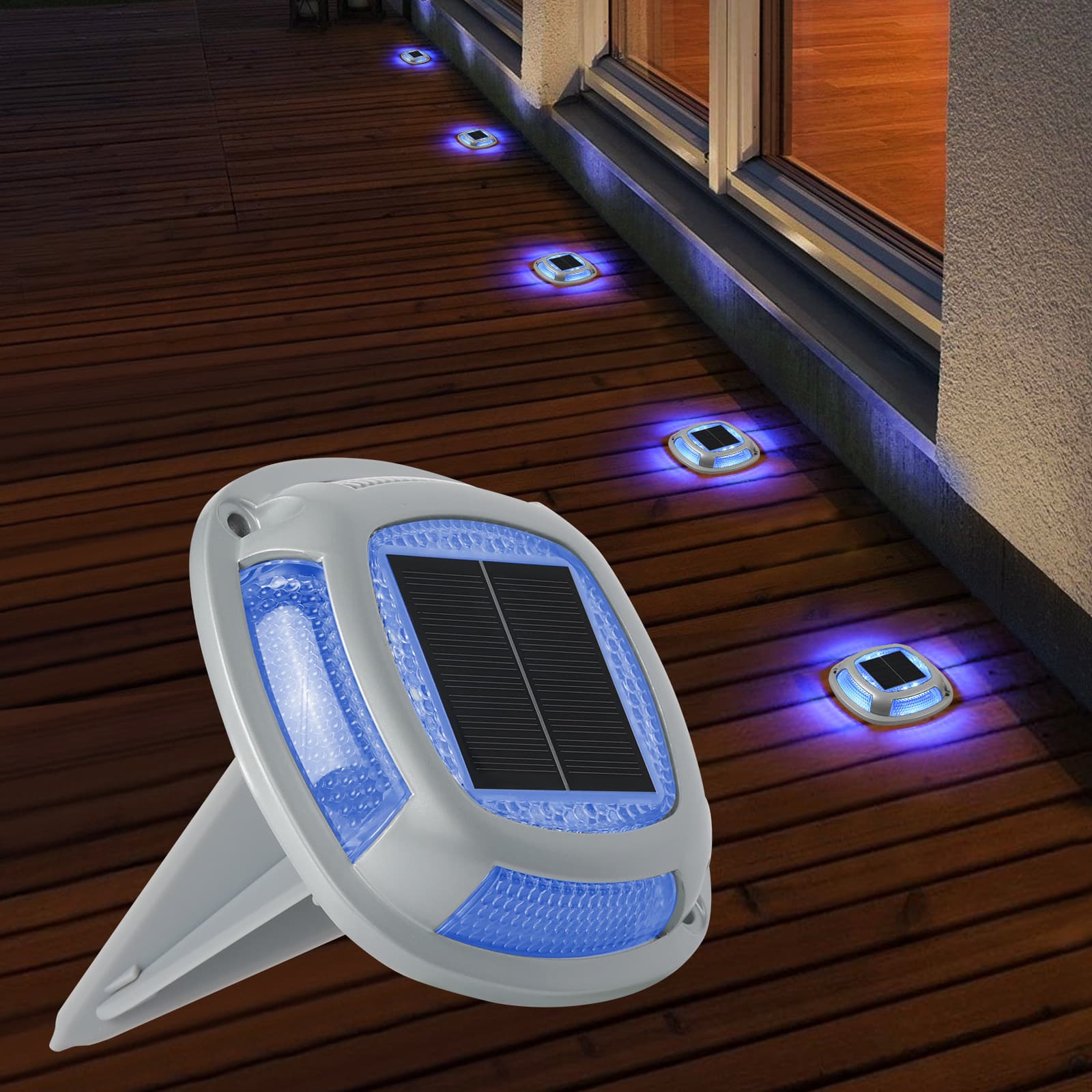 Solar Deck Light with Outdoor In-Ground Path, Step, and Dock Installation, Dual-Color Switch and High-Pressure Resistance