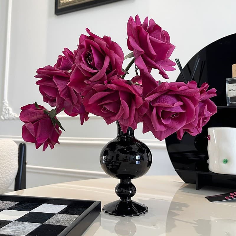 European-style Flower Arrangement Vase for Living Room Dining Table Decoration, Vintage Black Glass Vase with Premium Ins Style