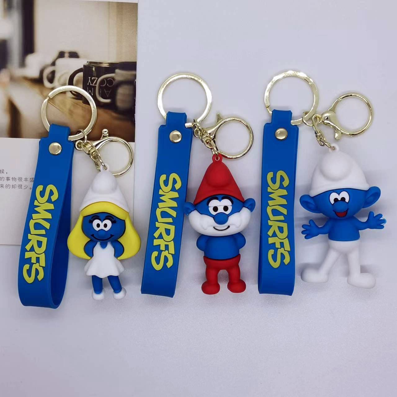 Creative Cartoon Smurf Figurine Keychain Pendant Bag Car Key Chain Accessory Blind Box Gift Wholesale