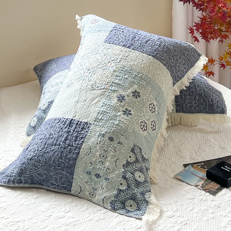 Nordic Style Pure Cotton Gauze Fringe Pillowcase, Single or Pair for Adults, Couples, Student Dorms, Extra Large and Thick Pillow Cover