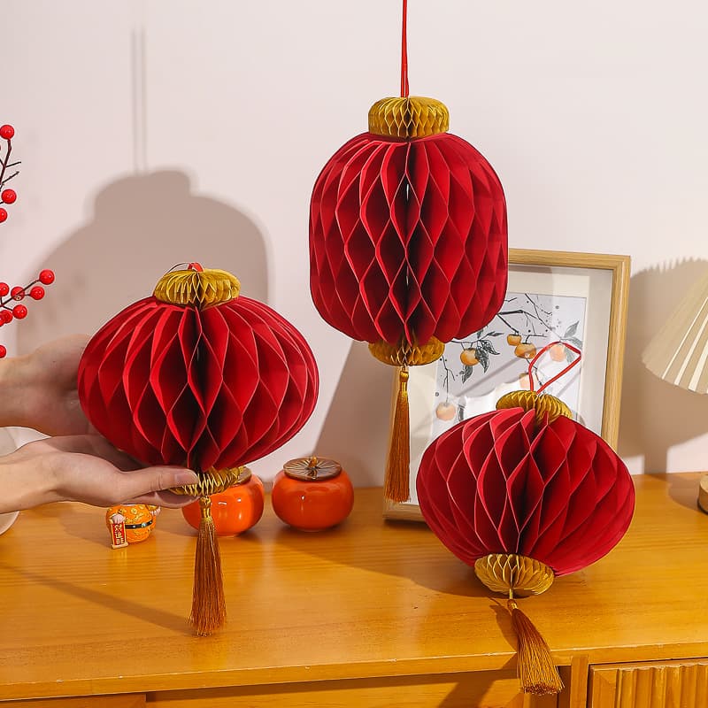 New Year Spring Festival Paper Lantern Decoration for Room, Snake Year Bedroom Door Wall Hanging Honeycomb Lantern