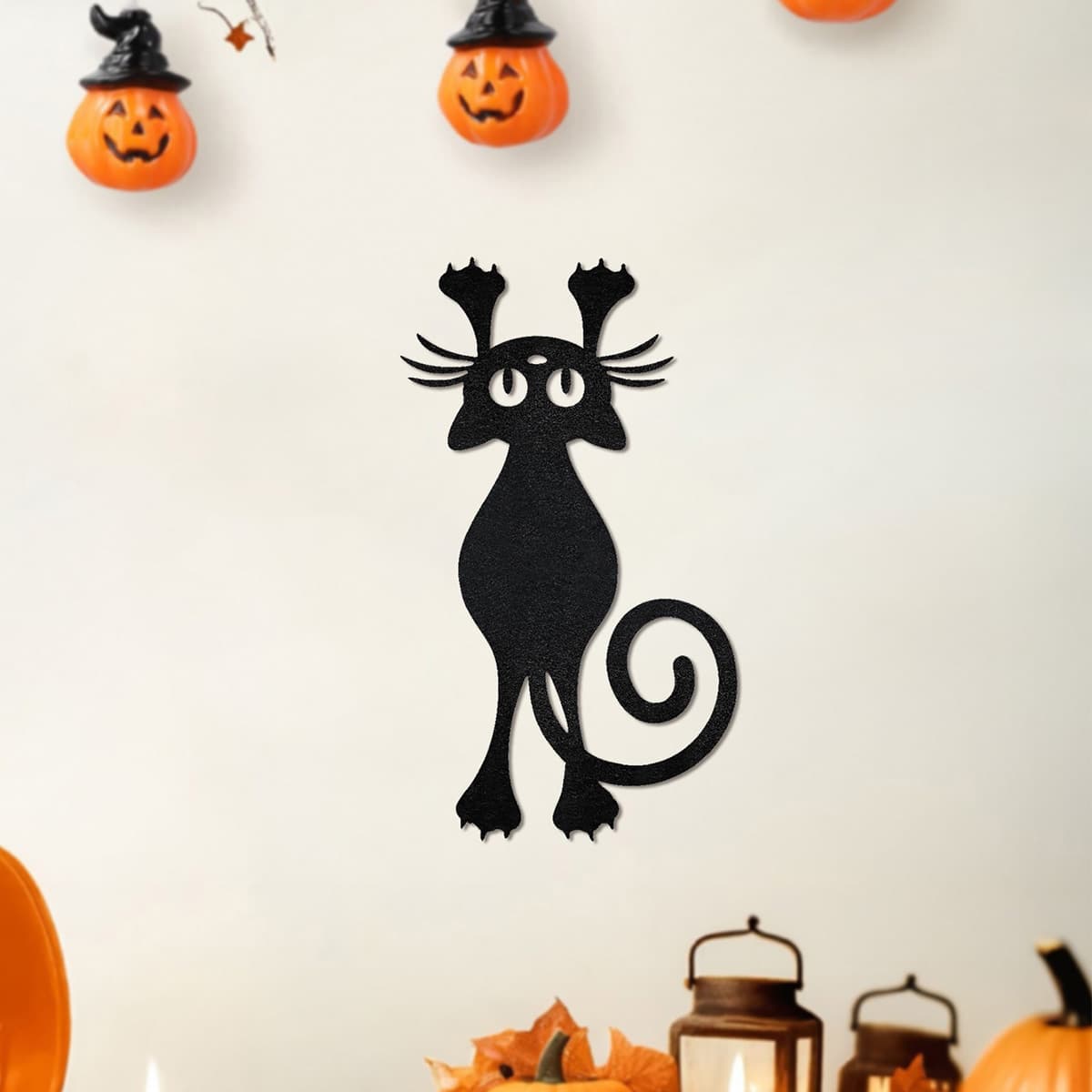 Halloween themed three-dimensional black cat silhouette decoration non-woven cat hanging sticker bar secret room background wall decoration creative
