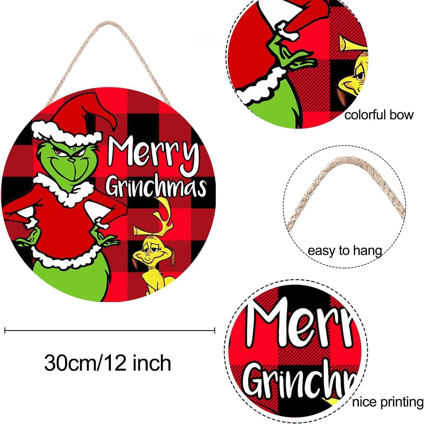 Christmas Grinch Hanging Fence Decoration Green Furry Sign Grinch Door Hanger Christmas Theme Amazon