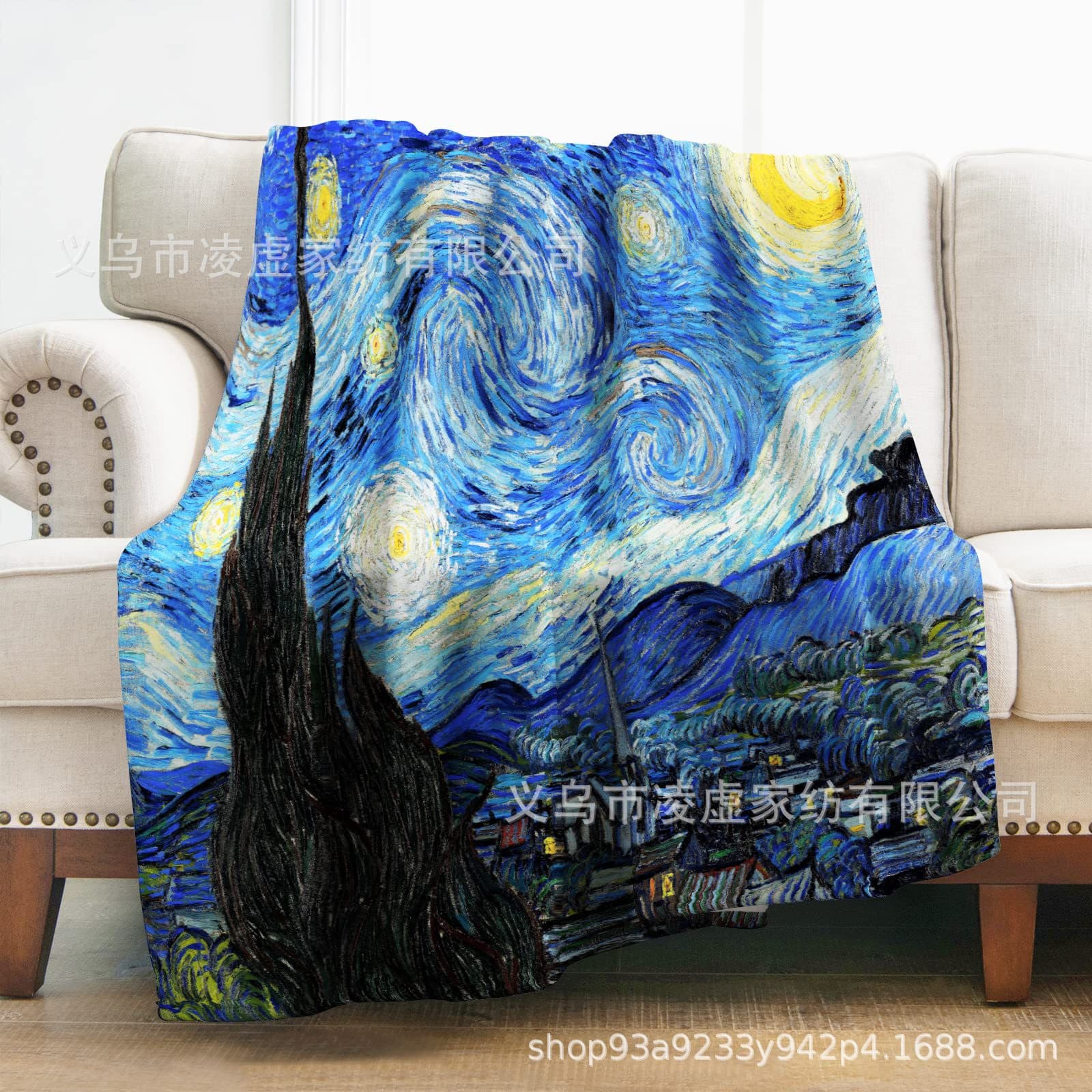Cross-border temu Amazon best-selling blanket Van Gogh Starry Sky flannel blanket portable air-conditioning blanket plus velvet thickening
