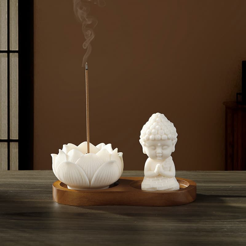 Censer Gourd Incense Holder Zen Ivory Fruit Lotus Incense Stand Tathagata Figurine Solid Wood 8-Character Incense Tray Aromatherapy Burner