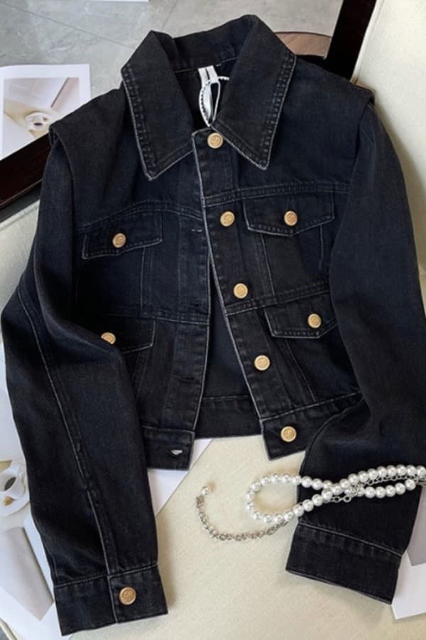 Xiaoxiangfeng black denim jacket for women spring and autumn new style small temperament high waist short jacket top ins trend