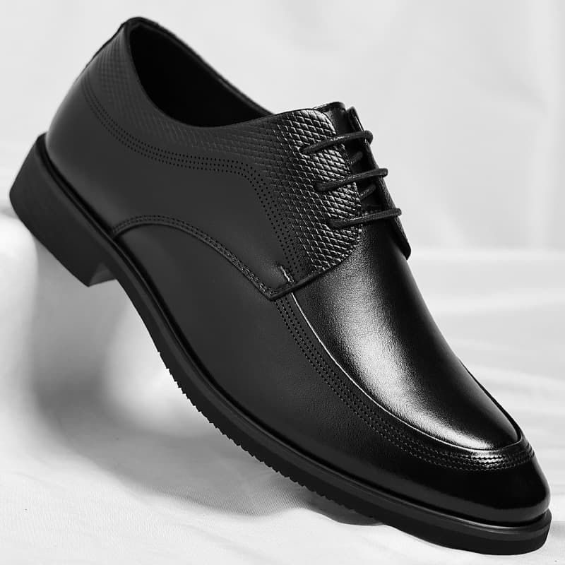 Large Size Black Lace-Up Dress Shoes for All Seasons Commuter Leather Shoes Non-Slip Round Toe Business Vintage Shoes Drop Shipping