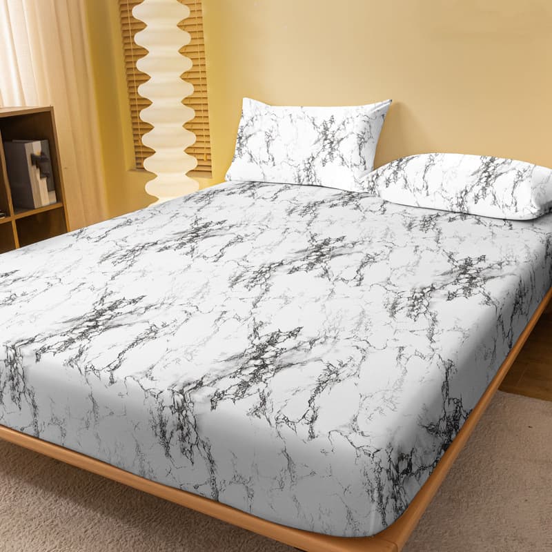 Cross-border Fitted Sheet 3-Piece Set Soft Comfortable Marble Print Bedding Set for Adults and Children