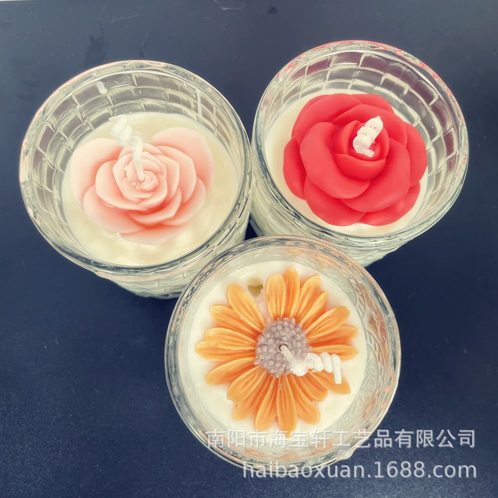 Cross-border 3D flower glass aromatherapy cup wax candle holiday gift souvenir company soy wax for best friends hot sale