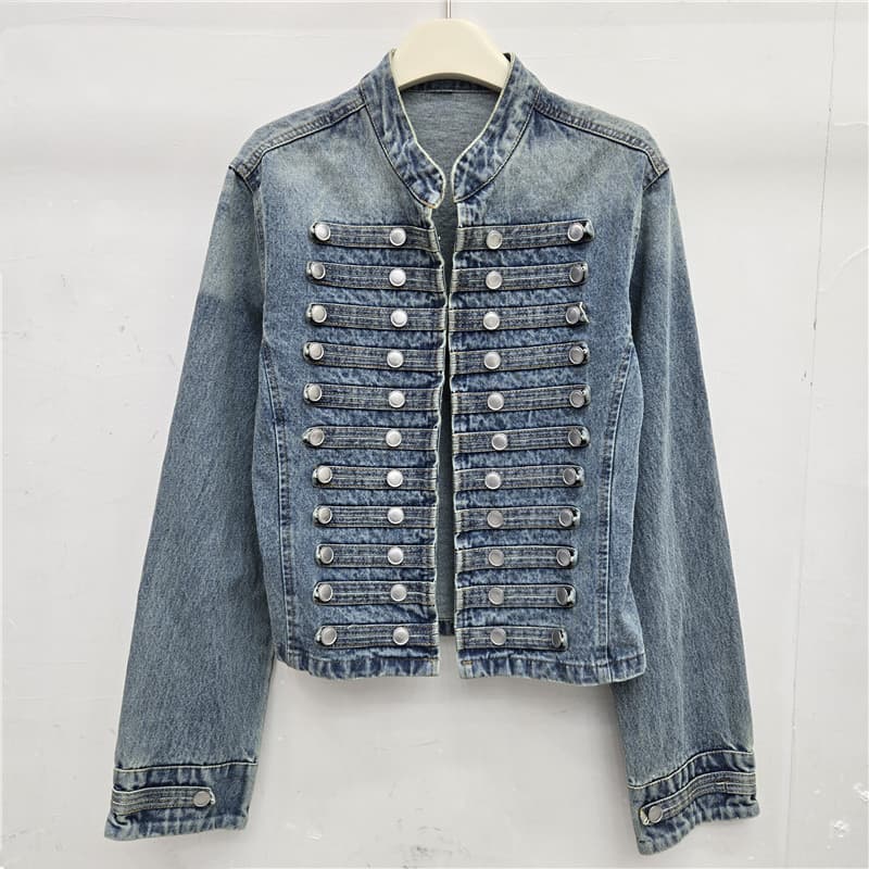 American Retro 2026 Fall New Arrival Stylish Double-Breasted Button 3D Embellished Women's Denim Jacket Trendy