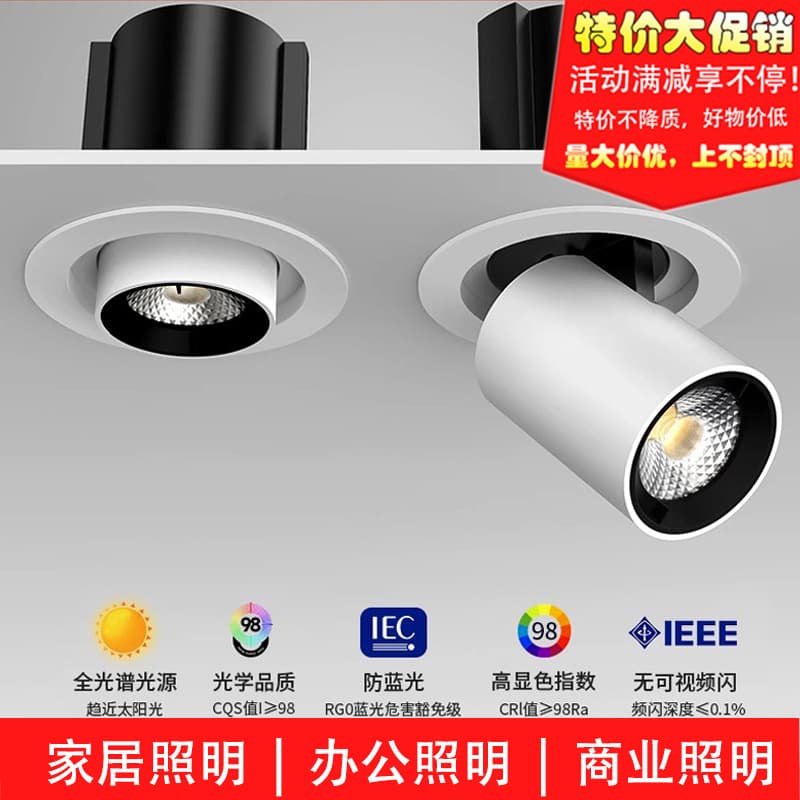 Recessed Telescopic Spotlight with Adjustable Angle, Home Shop Extendable Long Arm Surface-Mounted Foyer Light, Anti-Glare Stretch Light