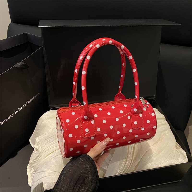 2025 New Pen Holder Handbag Polka Dot Tote Boston Small Bag Shoulder Crossbody Round Barrel Bag for Women