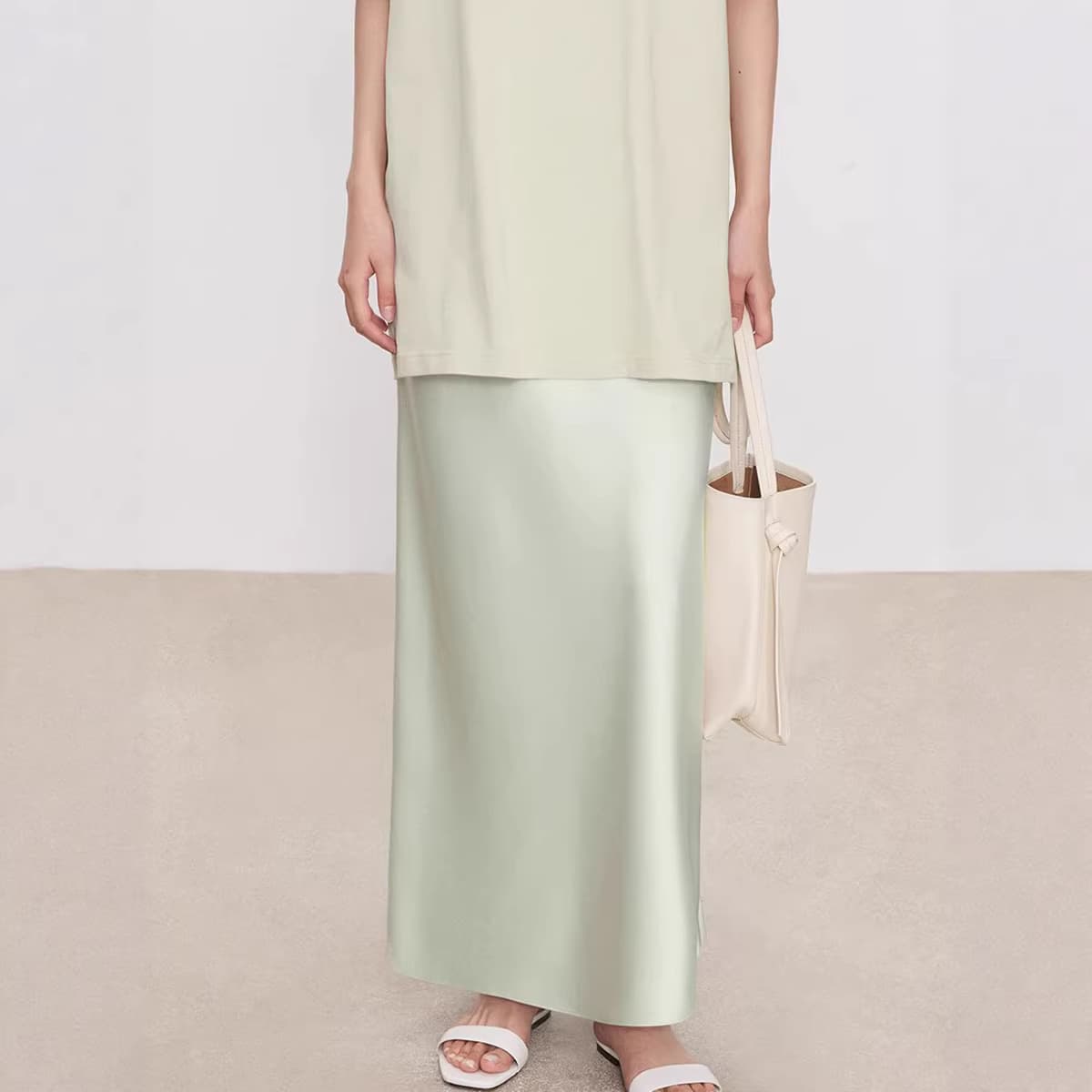 JOC Upgraded Japanese Triacetate Double-Sided Satin Trendy Quiet Luxury Style Bias-Cut Elastic Waist Midi/Long Fishtail Skirt