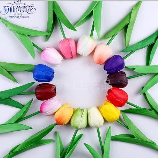Hand-Feel Moist PU Tulip Artificial Flower Home Decoration Photography European Style Ornament Factory Direct Holiday Decoration