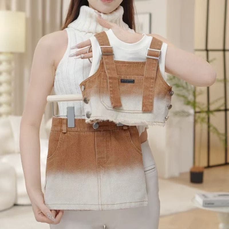 2025 Spring/Summer New Korean Style Girls Fashion Craft Thin Breathable Casual Vest Denim Bib Overalls Three-Piece Set