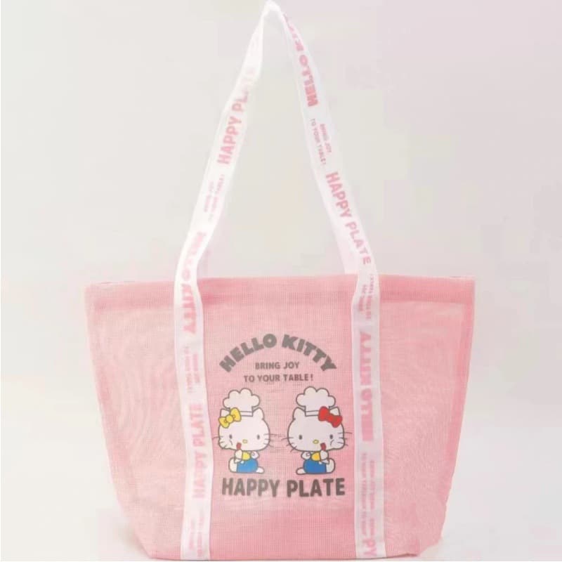 Japanese Cartoon Cat Mesh Bag Portable Handbag Girl's Outing Handbag Summer Beach Bag