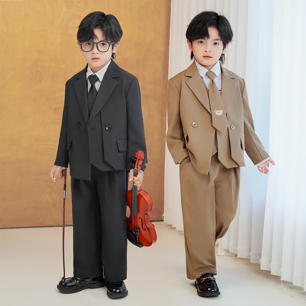 Stylish British-style casual suit for children, perfect for flower girls, performances, and boys' first birthdays or photoshoots.