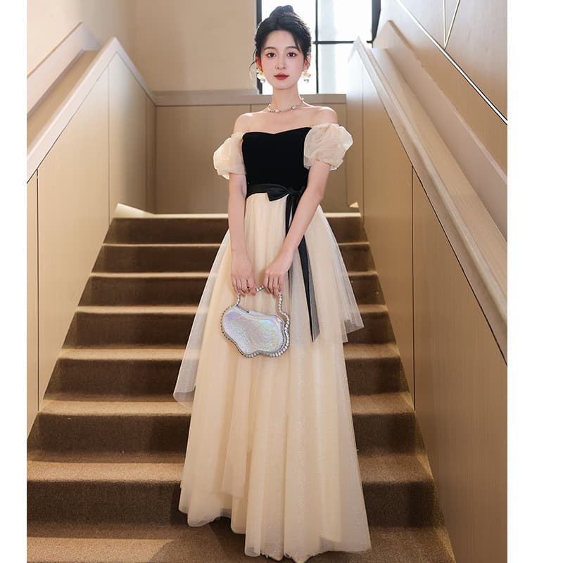 High-end evening dress 2026 new style high-end temperament light luxury banquet host long skirt art test adult ceremony graduation