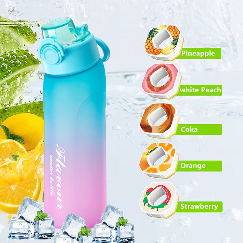 Cross-Border Viral Fun Fruit Student Water Bottle 0 Sugar 0 Calorie Fragrance Straw Two-Color Gradient Plastic Water Cup Must-Have