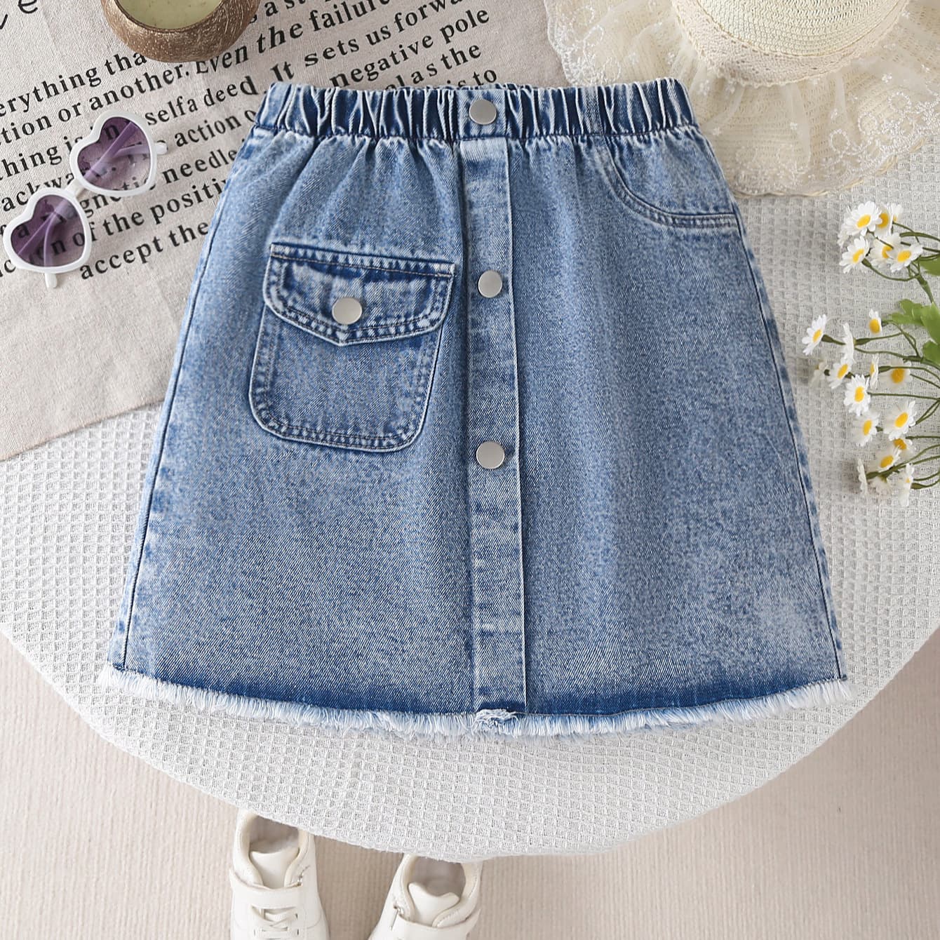 Girls' Denim Skirt Summer Middle Big Child New Style Children's Skirt A-Line Skirt Summer Girl Denim Short Skirt