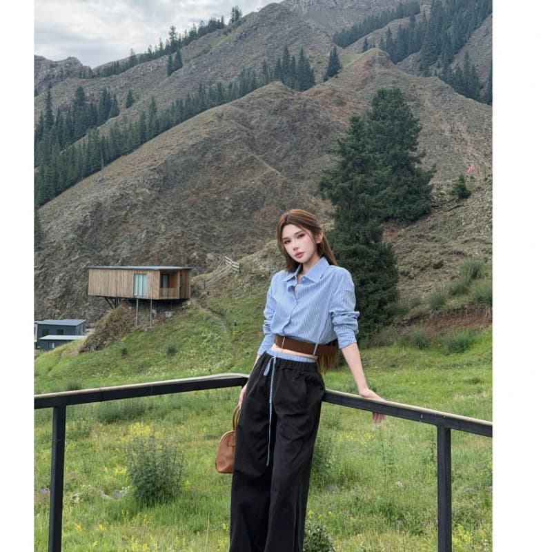 Early Autumn New Arrival: Mix-and-Match Commute Slimming Versatile Fashion Suit for Women – Blouse + Wide-Leg Straight Pants