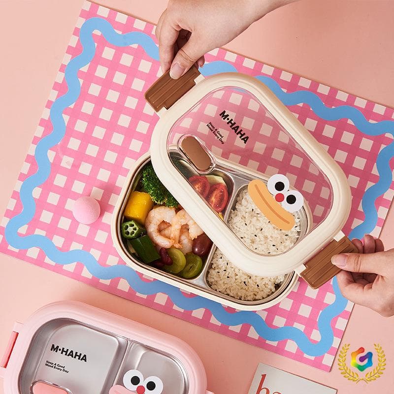 Cute Big Mouth Hippo Stainless Steel Lunch Box, Divided Bento Box for Students and Office Workers, Portable with Lid