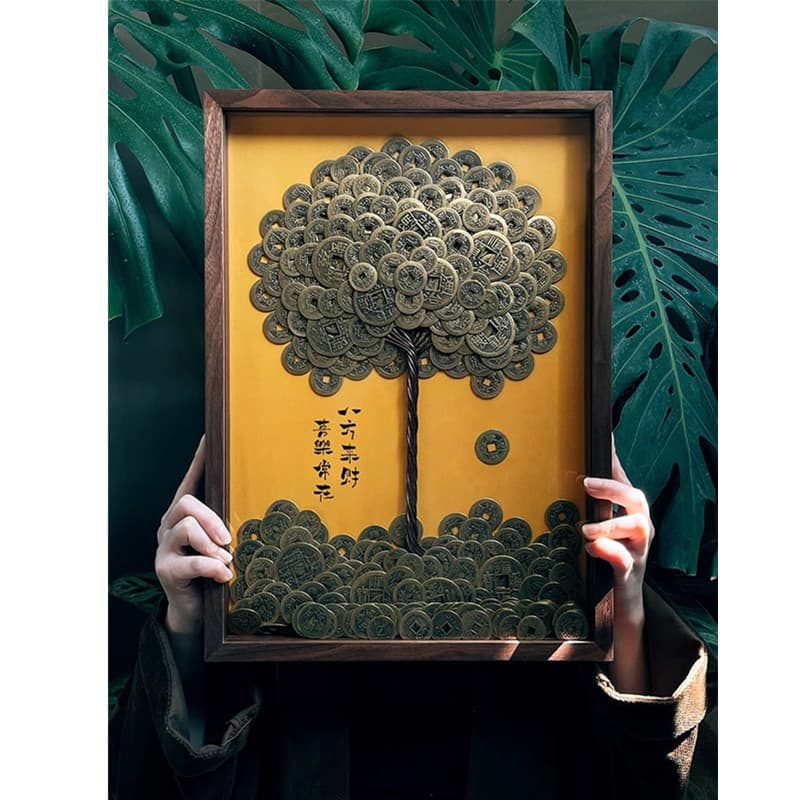 Five Emperor Copper Coins Wealth Tree Wine Cabinet Decorative Display, Home Living Room Wealth-Gathering Money Tree, Opening Ceremony Gift