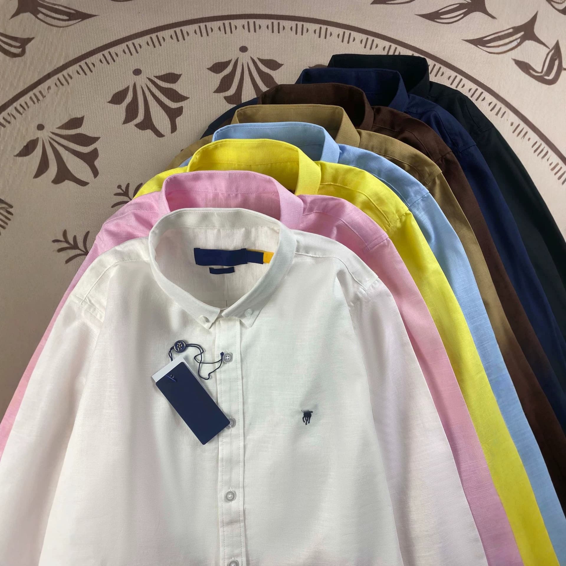 RL Ralph Lauren Pony Logo Linen Long-Sleeve Sun-Protection Polo Shirt with QR-Code Embroidery for Men and Women, Couple Spring/Fall Shirt for Women