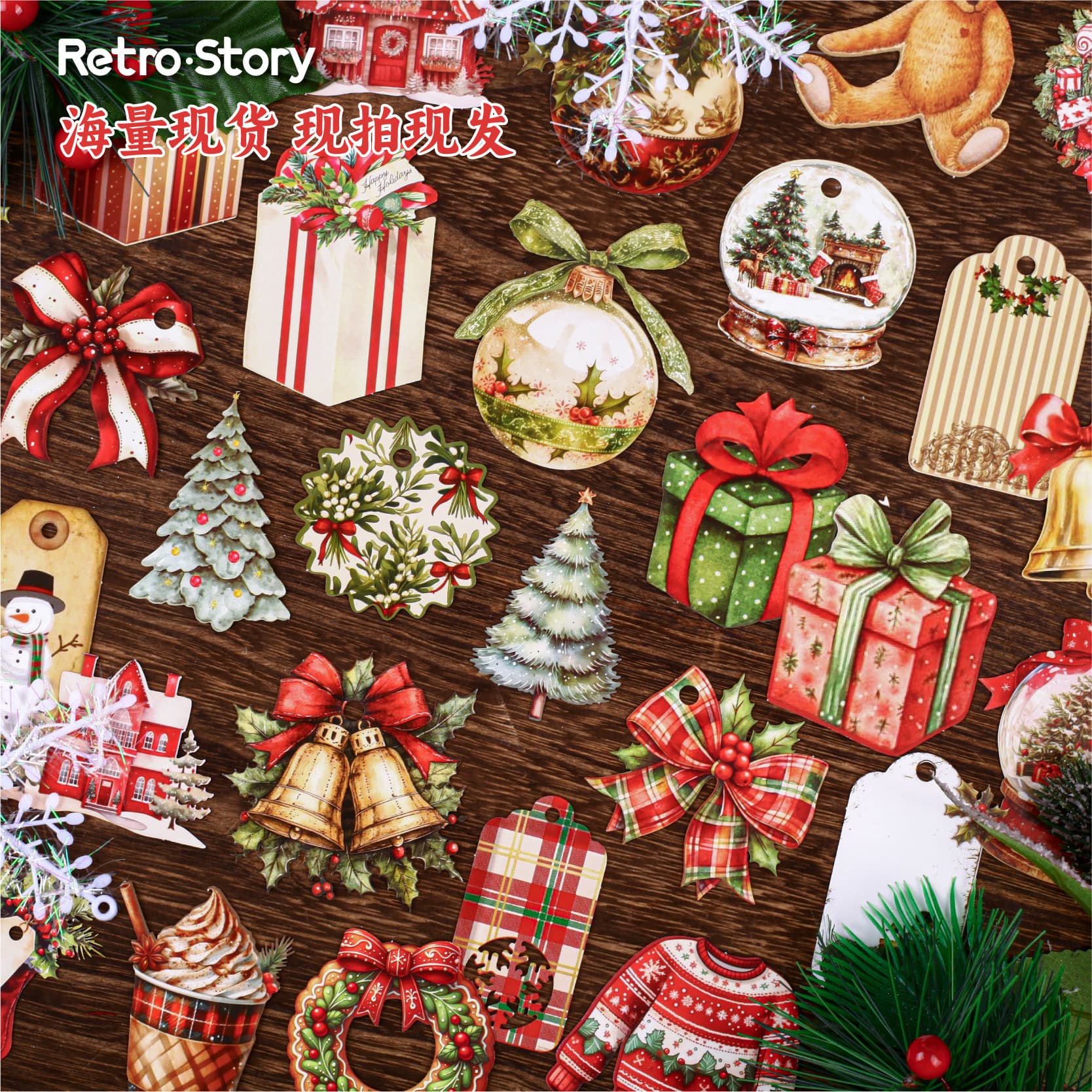 Retro Story Sticker Pack Winter Gathering Series Christmas Theme Planner Decorative Material Stickers, 20 Sheets