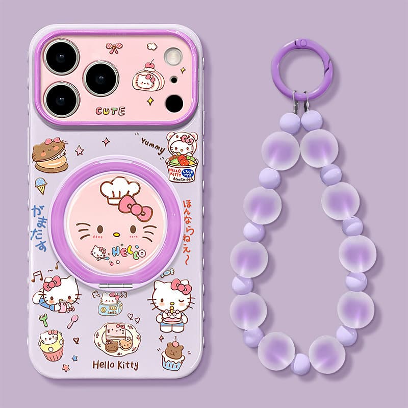 Cake Cat Bracelet Compatible with 17 Pro Max iPhone Case 15 Cute Cartoon iPhone 16 Rotating Stand