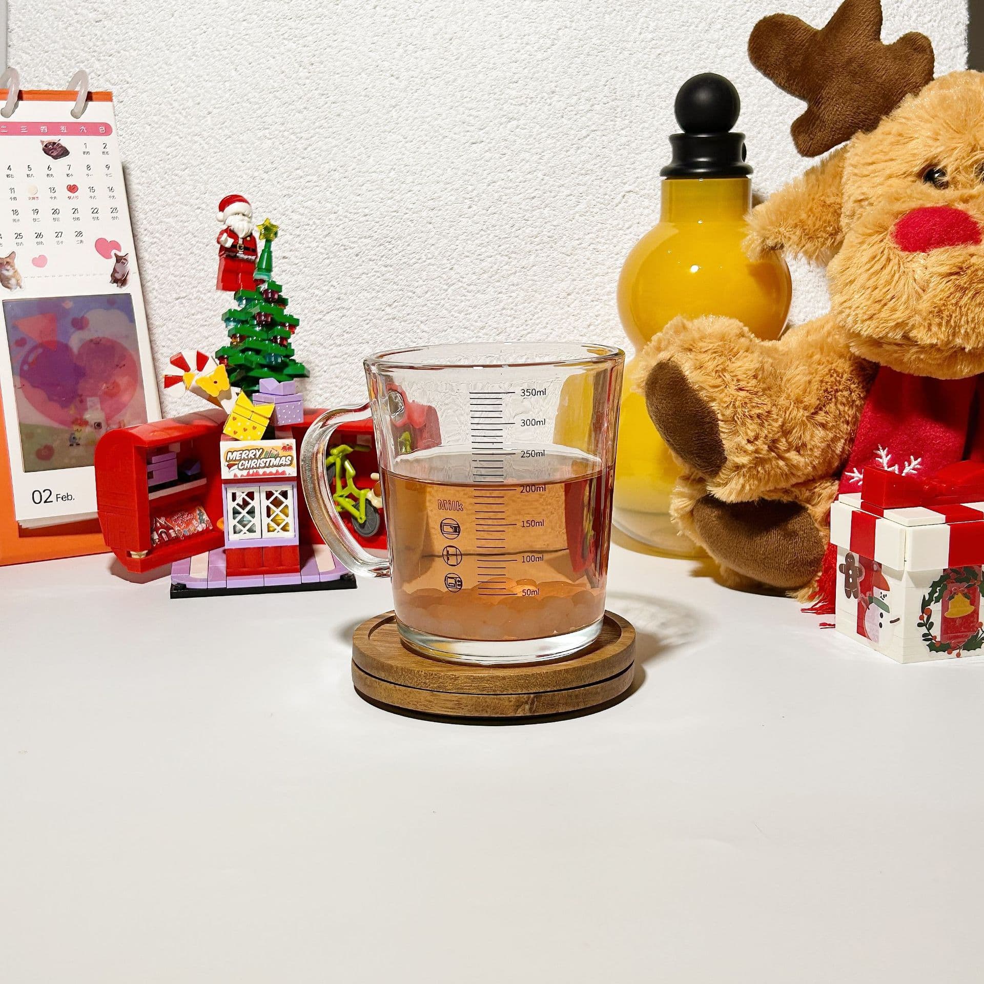 [Straw included] Glass breakfast milk cup with measurement marks, adult minimalist household lidded heat-resistant cup with spoon