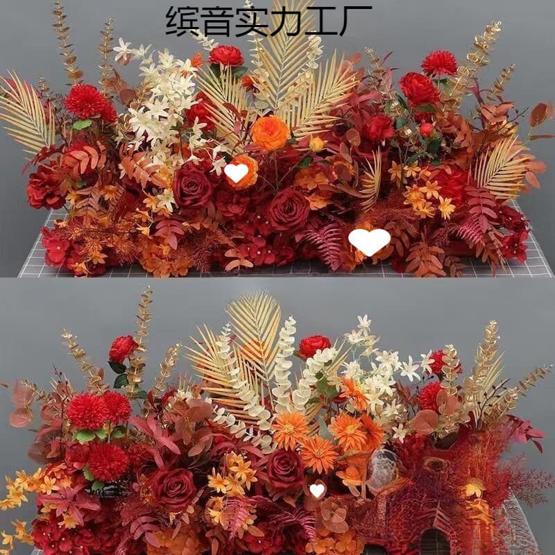 Large Wedding Floor Flower Arrangement Artificial Silk Flower Finished Decoration Eucalyptus Flower Row T-Stage Aisle Guide KT Board Engagement Background
