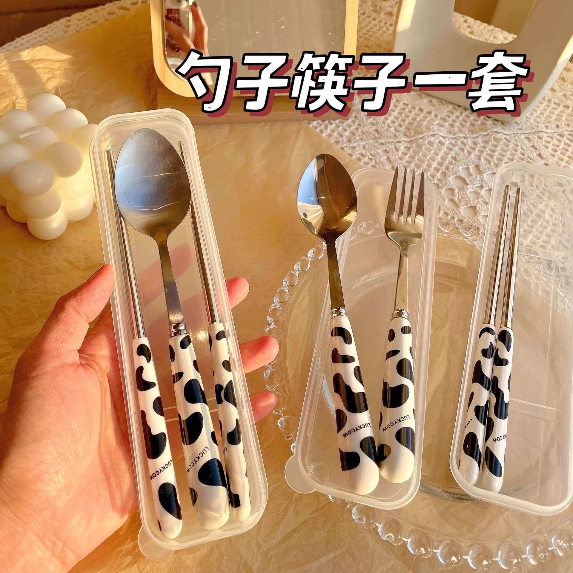 Portable Outdoor Stainless Steel Chopsticks Spoon Set with Box Three-Piece Children's Dining Utensils Set from Mainland China