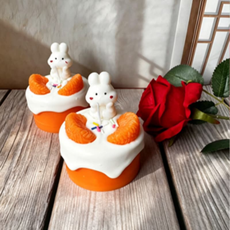 Haoqi New Birthday Gift Cake Scented Candle Decoration Cute Little Rabbit Heart Candle Ornament Wholesale