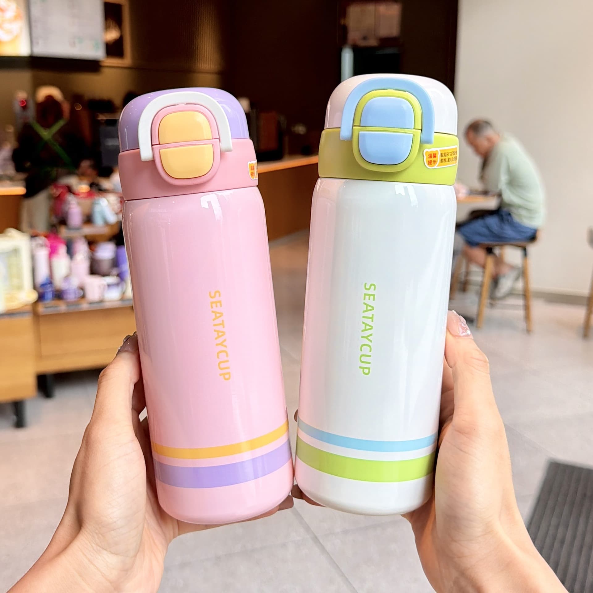 High-looking double-drink thermos cup for girls, household large-capacity portable student baby beverage drinking cup 53