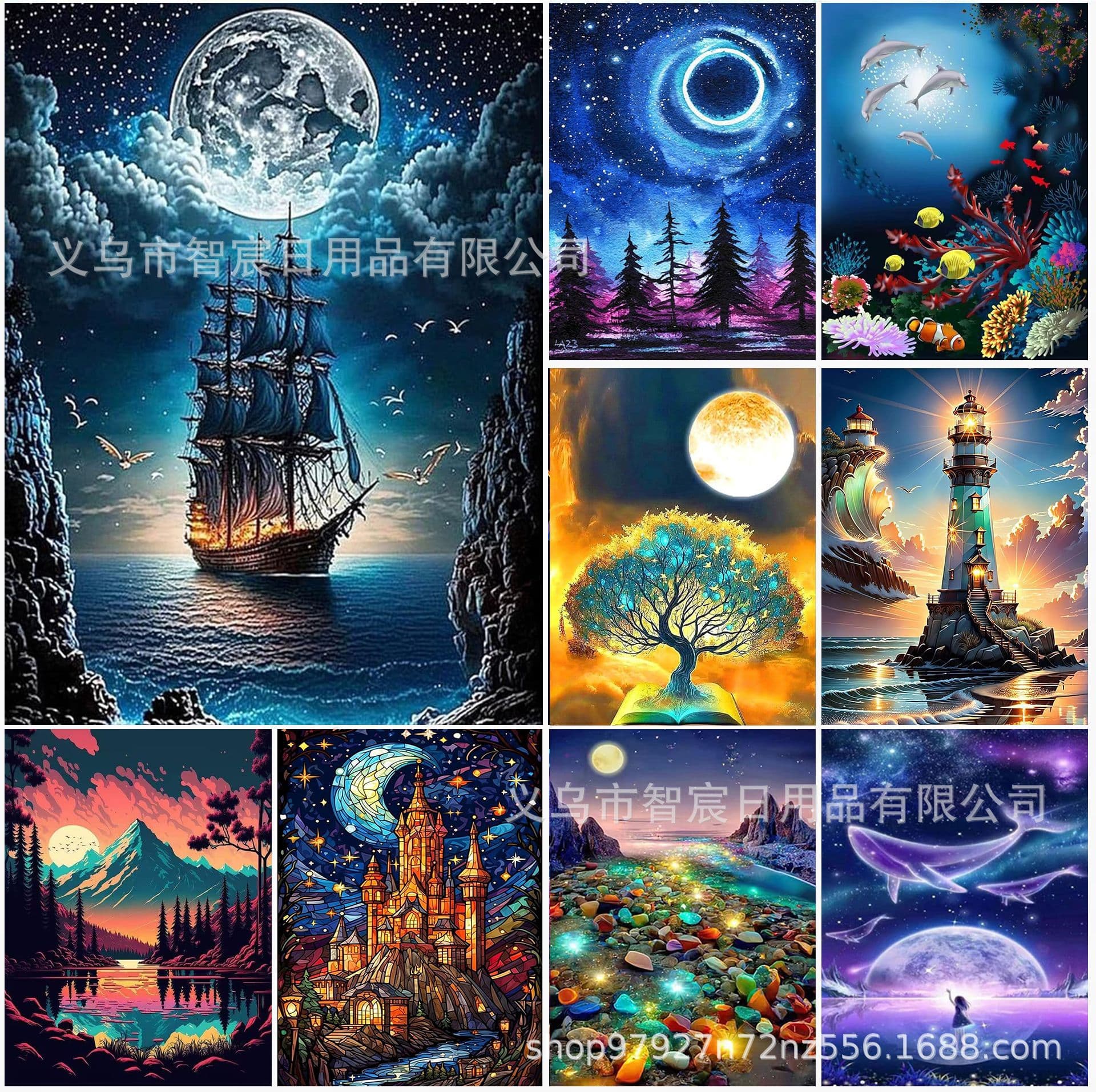 Amazon Hot Selling 5D Diamond Painting Night Scene Landscape Diamond Painting Full Drill Decorative Painting Factory Direct Wholesale Drop Shipping