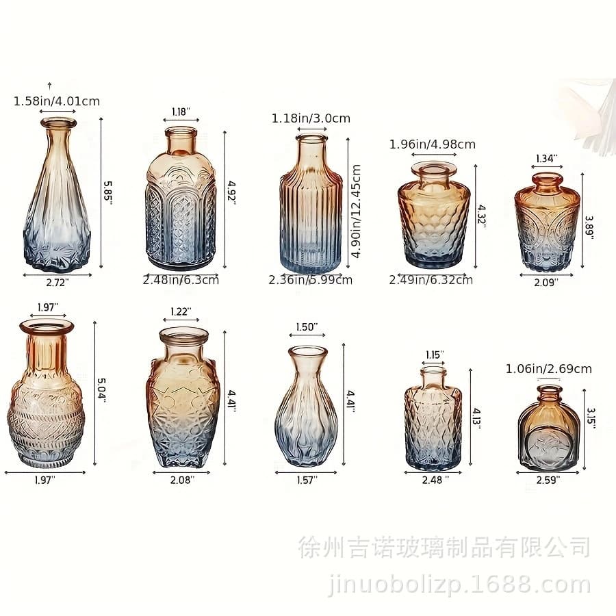 Amazon Cross-Border Glass Small Vase Set Madrid Tabletop Dry and Fresh Flower Vase Decorative Ornament Photography Prop