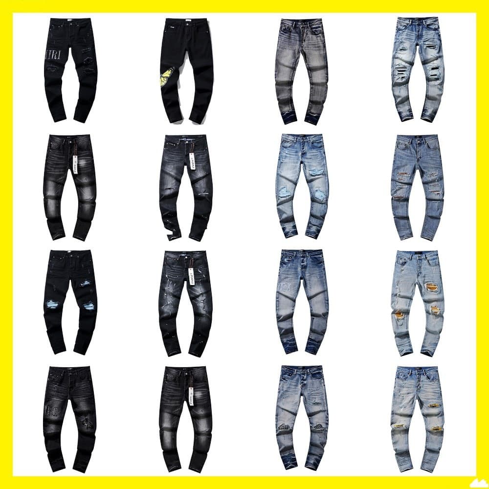 Cross-border wholesale purple American high-street distressed patchwork retro straight-leg AM1RI jeans brand